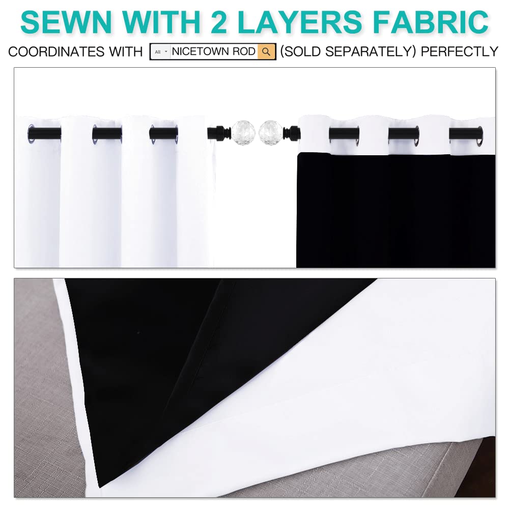 NICETOWN Pure White 100% Blackout Lined Curtains, 2 Thick Layers Completely Blackout Window Treatment Panels Thermal Insulated Drapes for Kitchen (1 Pair, 42-inch Width x 63-inch Length Each Panel)