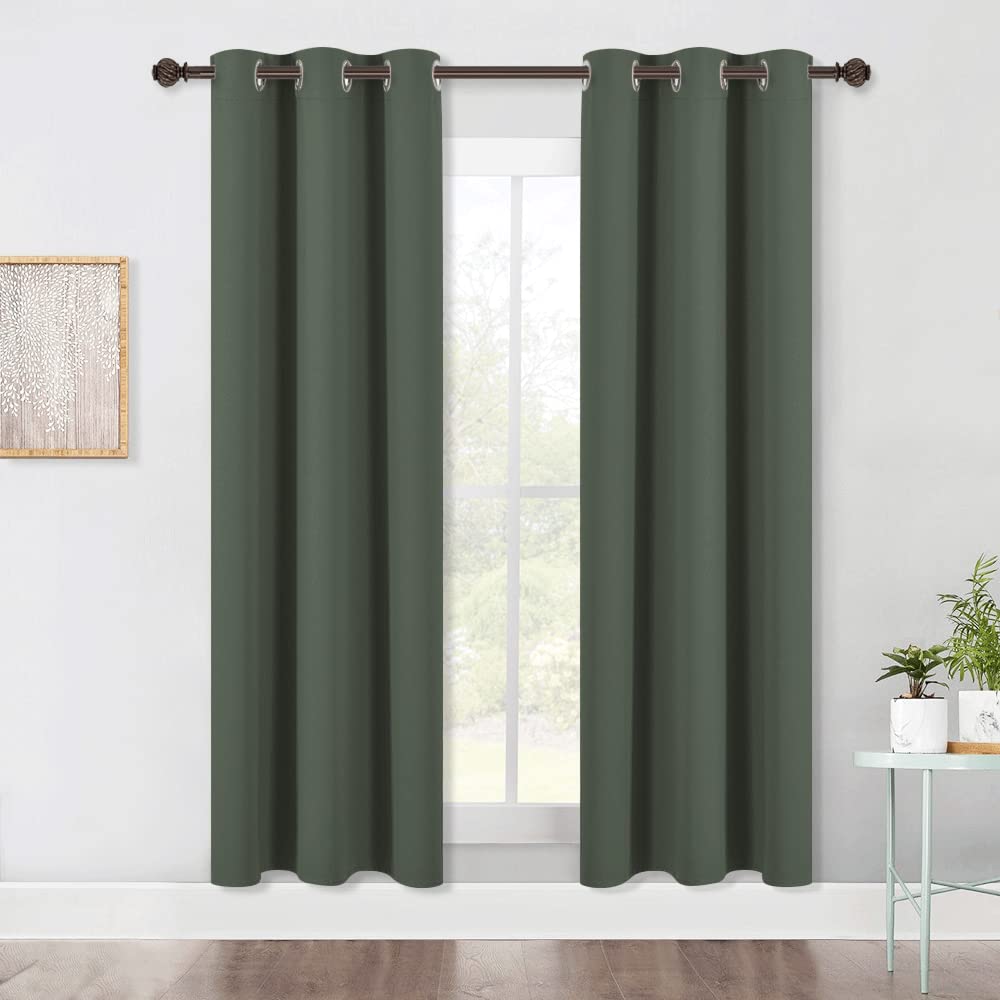 NICETOWN Kitchen Blackout Curtains 72 inches 2 Panels Set, Thermal Insulated and Privacy Room Darkening Drape Panels for Boy's Guest Room Door Window (Dark Mallard, W42)