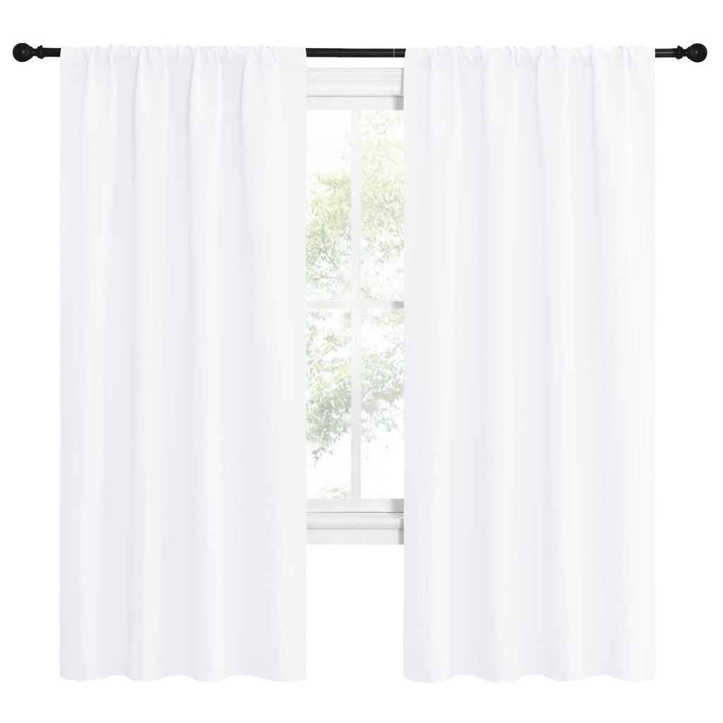 NICETOWN 50% Light Blocking Kitchen Curtains - Window Treatment Rod Pocket Curtains/Drapes for Bedroom (2 Panels, 42 by 72, White)
