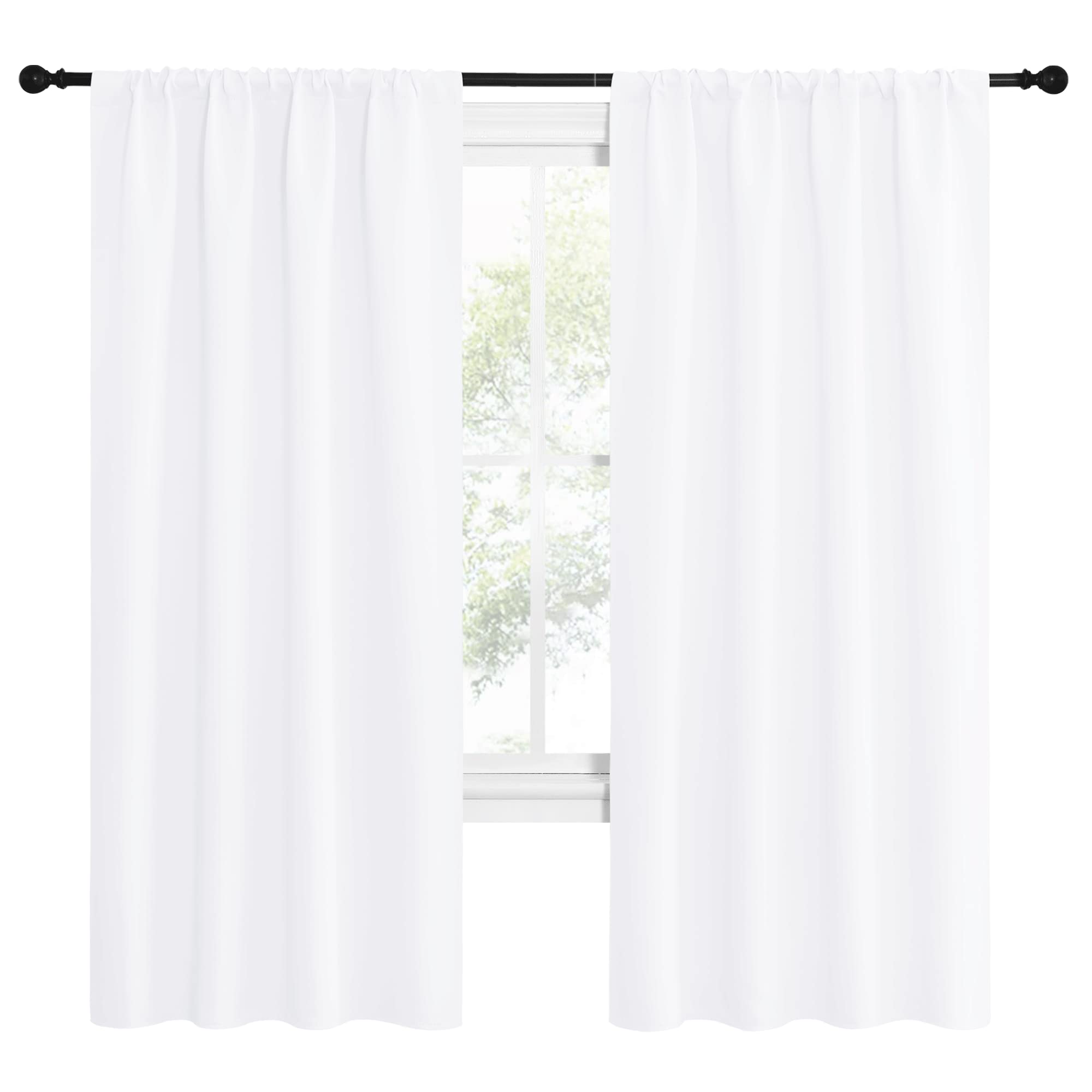 NICETOWN 50% Light Blocking Kitchen Curtains - Window Treatment Rod Pocket Curtains/Drapes for Bedroom (2 Panels, 42 by 72, White)
