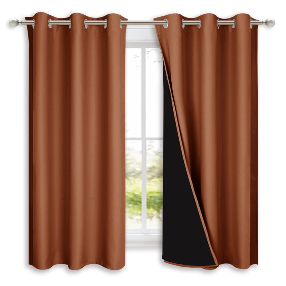 NICETOWN 100% Blackout Short Curtains with Black Liners, 2 Panels, 37" W by 40" L, Vintage Blue, Solid Thermal Insulated Full Blackout 2-Layer Lined Drapes, Energy Efficiency Window Drapes for Bedroom