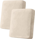 Couch Cover Stretch Velvet Sofa Cushion Cover 2-Piece - Elastic Washable Slipcover for Seat or Backrest, Couch Seat Covers for Sofas (Cream)