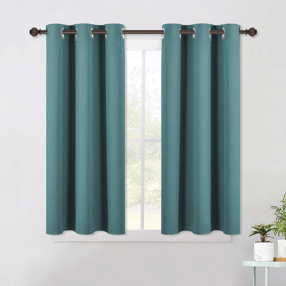 NICETOWN Bedroom Curtain Panels Blackout Draperies, Thermal Insulated Solid Grommet Blackout Curtains/Drapes (Sea Teal, One Pair, 42 by 45-Inch)