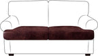 Leather Look Couch Cushion Covers Sofa Seat Slipcovers Sets Couches Furniture Protector for Sectional Armchair Loveseat Pets Kids Stretch Spandex Fabric (2 T-Cushion Loveseat, Burgundy)