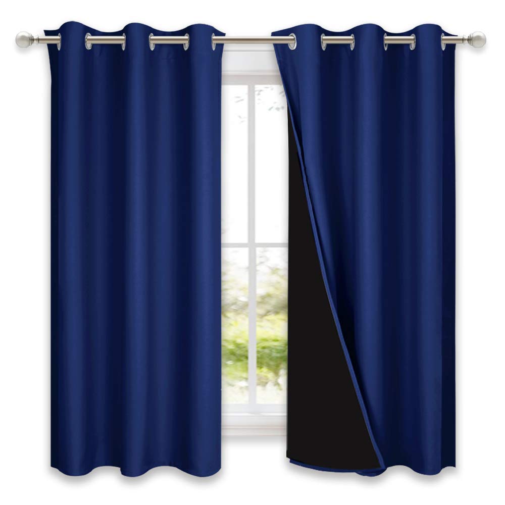 NICETOWN 100% Blackout Curtains 54 inches Long, Royal Blue, 1 Pair, 42 inches Width Each Panel, Double-Deck Completely Blackout Window Treatment Thermal Insulated Lined Drapes for Small Window