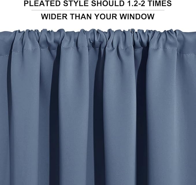 RYB HOME Kitchen Blackout Curtains Over Sink 36 inch Length, Rod Pocket Summer Light UV Blocking Energy Efficient, Cabinet Shelf Cupboard Coverings, Width 29 by Length 36, Stone Blue, 2 Panels