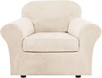 H.VERSAILTEX Rich Velvet Stretch 2 Piece Cover Chair Slipcover Sofa Cover Furniture Protector Couch Soft with Elastic Bottom Couch Cover Width Up to 49 Inch 85% Polyester 15% Spandex (Chair, Cream)