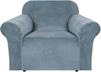 H.VERSAILTEX Stretch Velvet Armchair Cover Couch Covers 1 Cushion Chair Slipcover for Living Room Furniture Cover Crafted from Thick Comfy Rich Velour (Chair 31"-49", Stone Blue)
