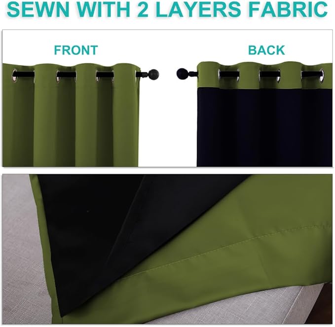 NICETOWN Full Shade Curtain Panels, 62 x 84 inch, Olive Green, Pair of Energy Smart & Noise Blocking Out Blackout Drapes for Dining Room Window, Thermal Insulated Guest Room Lined Window Dressing