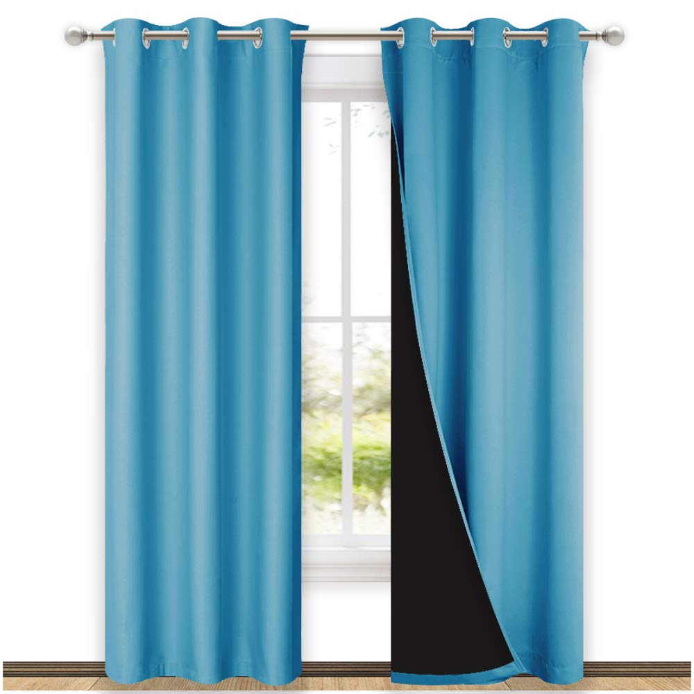 NICETOWN 100% Blackout Curtains 84 inches Long, Pair of Energy Smart & Noise Blocking Out Drapes for Baby Room, Thermal Insulated Guest Room Lined Window Dressing(Teal Blue, 42 inches Wide)