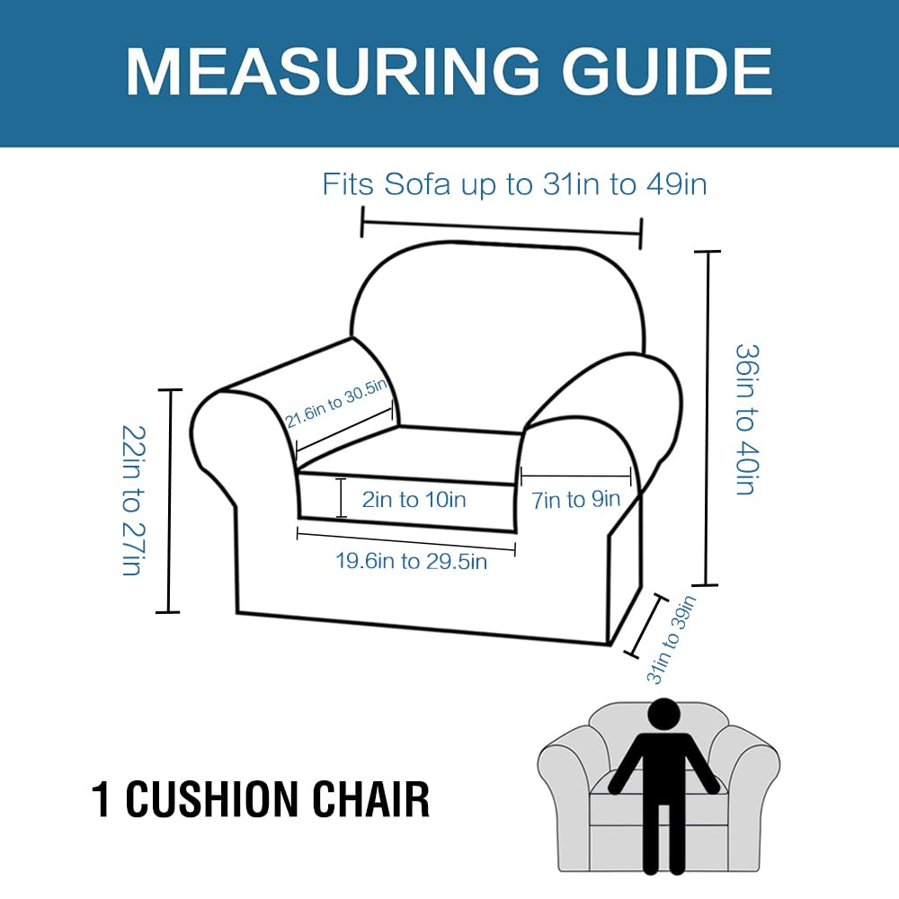 H.VERSAILTEX Rich Velvet Stretch 2 Piece Cover Chair Slipcover Sofa Cover Furniture Protector Couch Soft with Elastic Bottom Chair Couch Cover with Arms Width Up to 49 Inch(Chair,Brown)