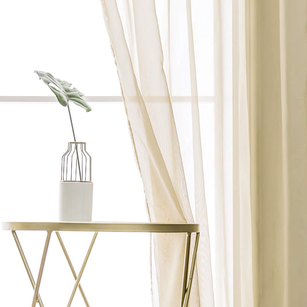MIULEE 2 Panels Sheer Curtains for Living Room 54 X 96 Inches Beige
