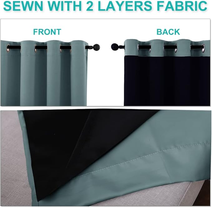 NICETOWN 100% Blackout Curtains 54 inches Long, Double-Deck Completely Blackout Window Treatment Thermal Insulated Lined Drapes for Small Window (Aqua, 1 Pair, 52 inches Width Each Panel)