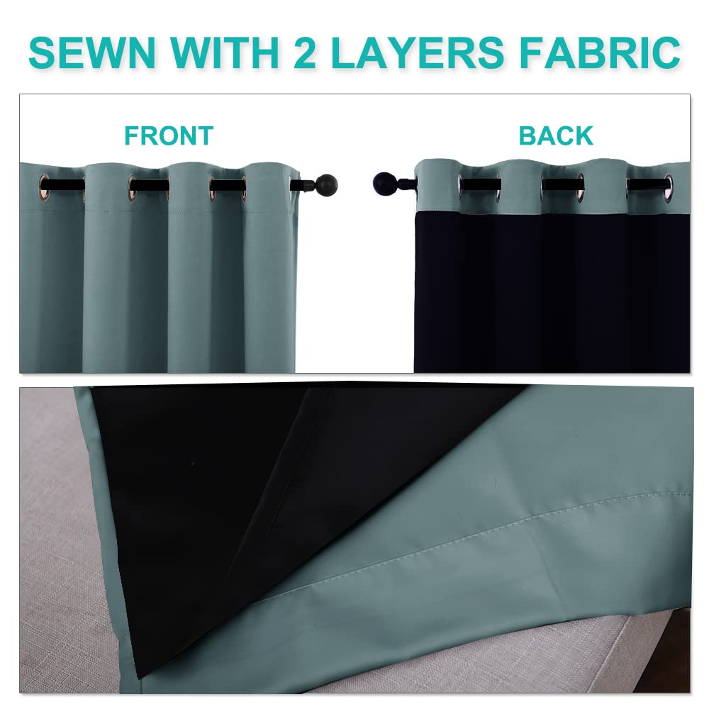 NICETOWN Extra Long Truly Blackout Drapes for Hall and Villa, 46-inch Width Each Panel, 45-inch Length, Greyish Blue, 2 Pieces, 100% Blackout Window Curtains with Black Lined for Night Shift Worker