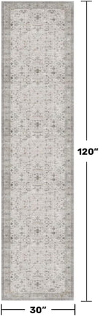 Hazo Haus Light Gray Washable 2'6"x10' Wide Hallway Runners, Kitchen Runner Rug, Non-Slip & Stain Resistant 10ft Long Floor Rug, Neutral Boho Floral Décor