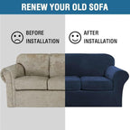 H.VERSAILTEX High Stretch Sofa Slipcover 4 Piece Cover Velvet Furniture Protector Form Fit Thick Velvet Extra Large Sofa Cover for 3 Cushion Couch Width Up to 97 Inch (Large Sofa, Navy)