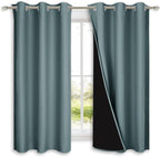 NICETOWN Greyish Blue 100% Blackout Lined Curtains, 2 Thick Layers Completely Blackout Window Treatment Panels Thermal Insulated Drapes for Kitchen (1 Pair, 42" Width x 63" Length Each Panel)