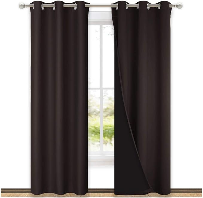 NICETOWN High End Thermal Curtains, Full Blackout Curtains 84 inches Long for Dining Room, Soundproof Window Treatment Drapes for Hall Room, Brown, 42 inches Wide Per Panel, Set of 2 Panels