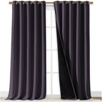 NICETOWN 100% Blackout Curtains for Windows, Pack of 2, 70" W x 108" L, Greyish Purple, Super Heavy-Duty Black Lined Total Darkness Drapes for Bedroom, Privacy Assured Window Treatment for Patio