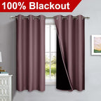 NICETOWN 100% Blackout Short Curtains with Black Liners, 2 Panels, 37" W by 40" L, Dry Rose, Solid Thermal Insulated Full Blackout 2-Layer Lined Drapes, Energy Efficiency Window Draperies for Bedroom