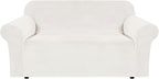 H.VERSAILTEX Stretch Velvet Loveseat Covers for 2 Cushion Couch Covers for Living Room Sofa Covers Slipcovers with Non Slip Straps Bottom, Ultra Thick Comfy Velour (Width 58"-72", Porcelain White)