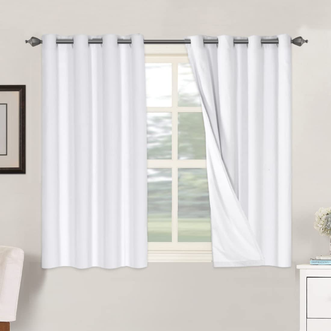 H.VERSAILTEX 100% Blackout Curtains for Bedroom Thermal Insulated Linen Textured Curtains Heat and Full Light Blocking Drapes Living Room Curtains 2 Panel Sets, 52x45 - Inch, White