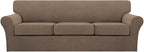 Turquoize 4 Piece Sofa Covers for 3 Cushion Couch Sofa Slipcover Soft Couch Cover for Dogs Washable Furniture Cover with 3 Individual Large Cushion Covers Feature Fabric (Large Sofa, Macchiato)