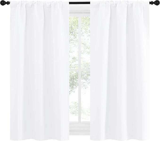 NICETOWN Kitchen Curtains, Short Home Decoration Curtains & Drapes, Small Window Draperies for Dining Room, Cupboard (White, 34 in x 54 in (W x L), Set of 2)