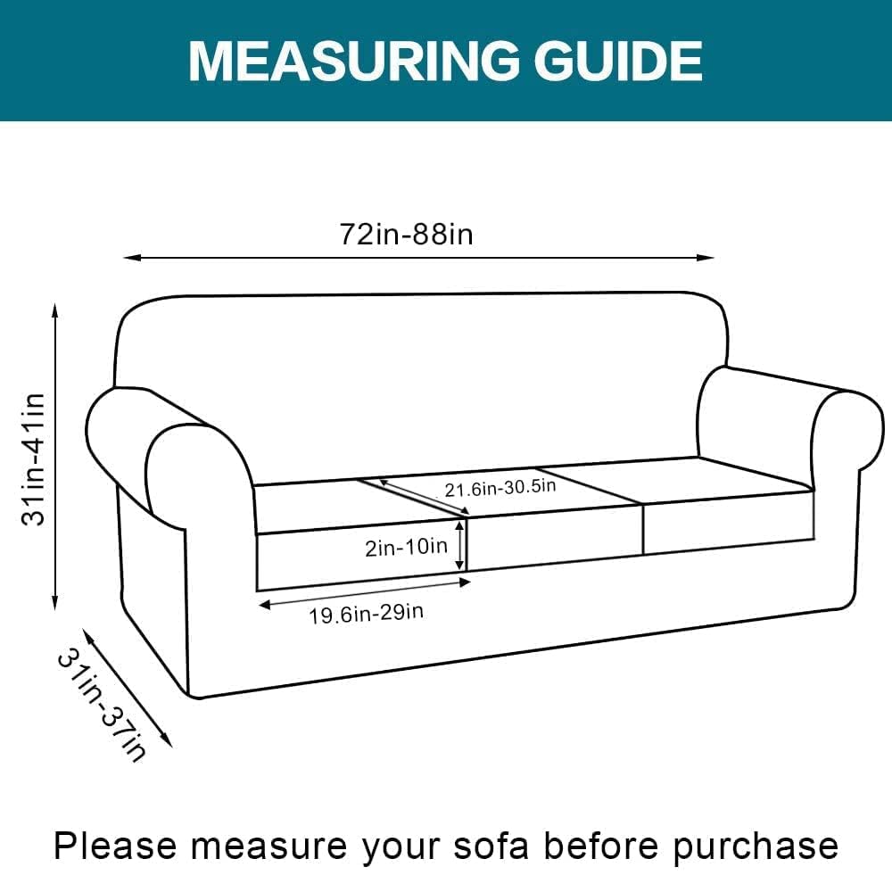 Turquoize 4 Piece Sofa Covers for 3 Cushion Couch Sofa Slipcover Soft Couch Cover for Dogs-Washable Sofa Furniture Cover with 3 Individual Cushion Covers (3 Cushion Sofa, Porcelain White)