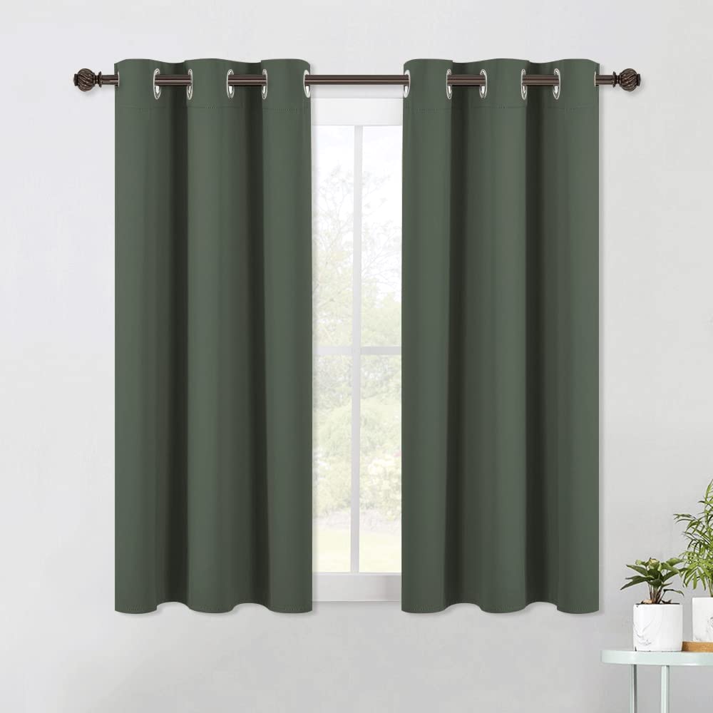 NICETOWN Shack Blackout Curtains 54 inches Long, Thermal Insulated and Privacy Room Darkening Drape Panels for Boy's Guest Room Door Small Short Window (Dark Mallard, 2 Panels, W42 x L54 -Inch)