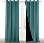 NICETOWN 100% Blackout Curtains for Windows, Pack of 2, Sea Teal, 52" W x 102" L, Super Heavy-Duty Black Lined Total Darkness Drapes for Bedroom, Privacy Assured Window Treatment for Patio
