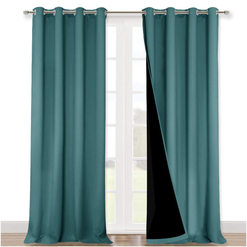 NICETOWN 100% Blackout Blinds, Laundry Room Decor Window Treatment Curtains, Thermal Insulated Energy Smart Drapes and Draperies for Villa, Hall and Studio, Sea Teal, Set of 2, 52 inches x 95 inches