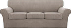 Turquoize 4 Piece Sofa Covers for 3 Cushion Couch Sofa Slipcover Soft Couch Cover for Dogs Washable Furniture Cover with 3 Individual Large Cushion Covers Feature Fabric (Large Sofa, Taupe)