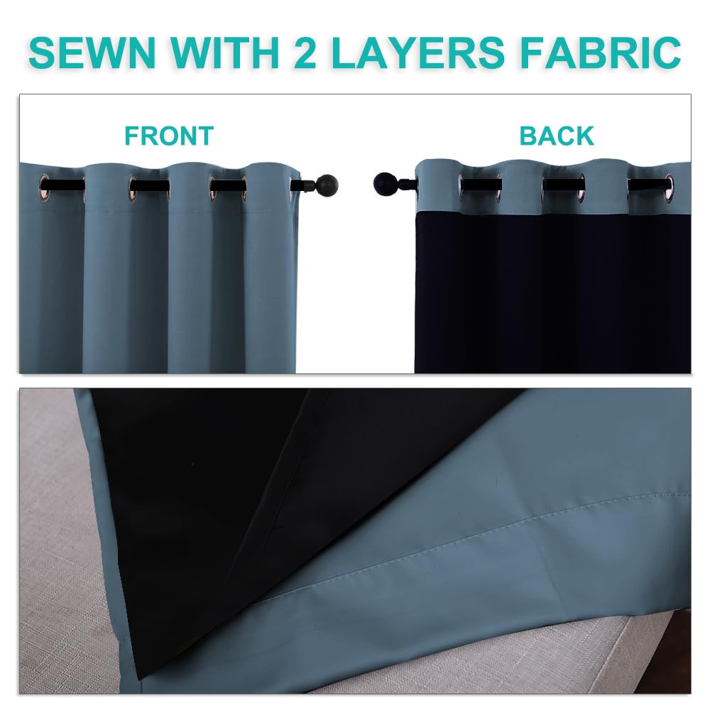 NICETOWN 100% Blackout Window Curtain Panels, Smoky Blue, 2 Pieces, 42-inch Wide Per Panel, Full Light Blocking Drapes with Black Liner for Nursery, 72-inch Drop Thermal Insulated Draperies