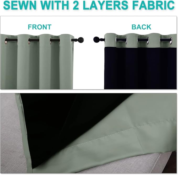 NICETOWN Full Shading Curtains for Windows, Super Heavy-Duty Black Lined Blackout Curtains for Bedroom, Privacy Assured Window Treatment (Greyish Green, Pack of 2, 62 inches W x 95 inches L)