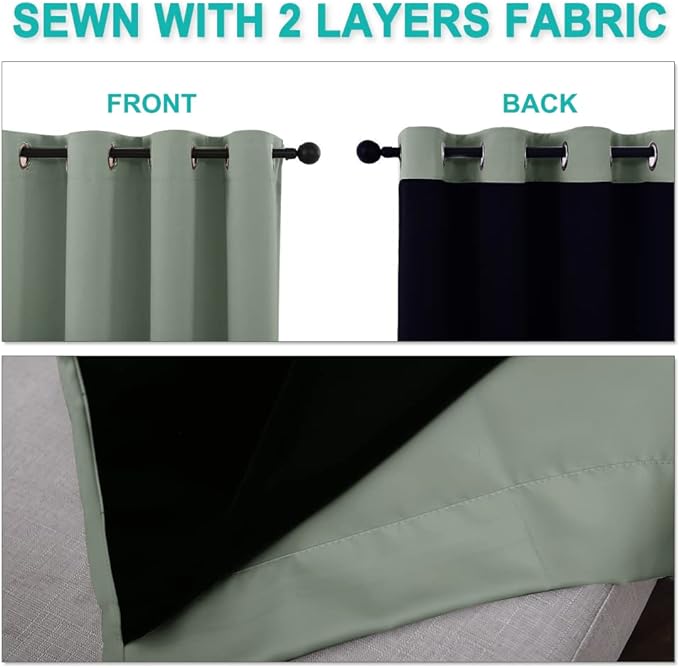 NICETOWN Full Shading Curtains for Windows, Super Heavy-Duty Black Lined Blackout Curtains for Bedroom, Privacy Assured Window Treatment (Greyish Green, Pack of 2, 55 inches W x 102 inches L)