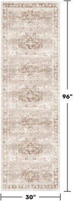 Hazo Haus Beige Washable 2'6"x8' Wide Hallway Runners, Kitchen Runner Rug, Non-Slip & Stain Resistant Long Floor Rug, Neutral Boho Floral Decor (2'6"x8' Beige/Latte)