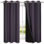 NICETOWN 100% Blackout Short Curtains with Black Liners, 2 Panels, 37" W by 40" L, Greyish Purple, Thermal Insulated Full Blackout 2-Layer Lined Drapes, Energy Efficiency Window Drapes for Bedroom