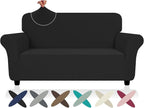 ZNSAYOTX Super Stretch Loveseat Covers (57"-70"), New Striped Love Seat Slipcover, Dogs Pet Friendly Anti-Slip Couch Protector Spandex Durable 2 Seater Fabric Sofa Cover (Black, Loveseat)