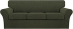 Turquoize 4 Piece Sofa Covers for 3 Cushion Couch Sofa Slipcover Soft Couch Cover for Dogs-Washable Sofa Furniture Cover with 3 Individual Cushion Covers (3 Cushion Sofa, Olive)