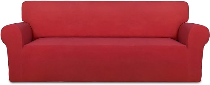 PureFit Super Stretch Sofa Slipcover – Spandex Non Slip Soft Couch Sofa Cover, Washable Furniture Protector with Non Skid Foam and Elastic Bottom for Kids, Pets （Oversized Sofa, Red）