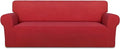 PureFit Super Stretch Sofa Slipcover – Spandex Non Slip Soft Couch Sofa Cover, Washable Furniture Protector with Non Skid Foam and Elastic Bottom for Kids, Pets （Oversized Sofa, Red）