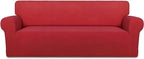 PureFit Super Stretch Sofa Slipcover – Spandex Non Slip Soft Couch Sofa Cover, Washable Furniture Protector with Non Skid Foam and Elastic Bottom for Kids, Pets （Oversized Sofa, Red）