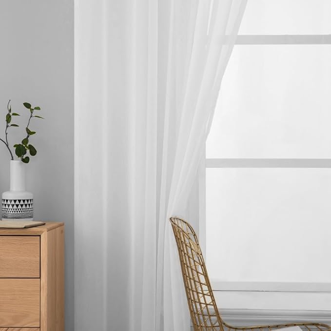 MIULEE 2 Panels Solid Color White Sheer Window Curtains Elegant Window Voile Panels/Drapes/Treatment for Bedroom Living Room (54 X 102 Inches White)