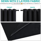 NICETOWN Complete 100% Blackout Curtains, Thermal Insulated Energy Efficiency Window Draperies with Black Liner, Noise Reducing Short Curtains for Kids Room (Black, 52-inch W by 63-inch L, 2 Panels)