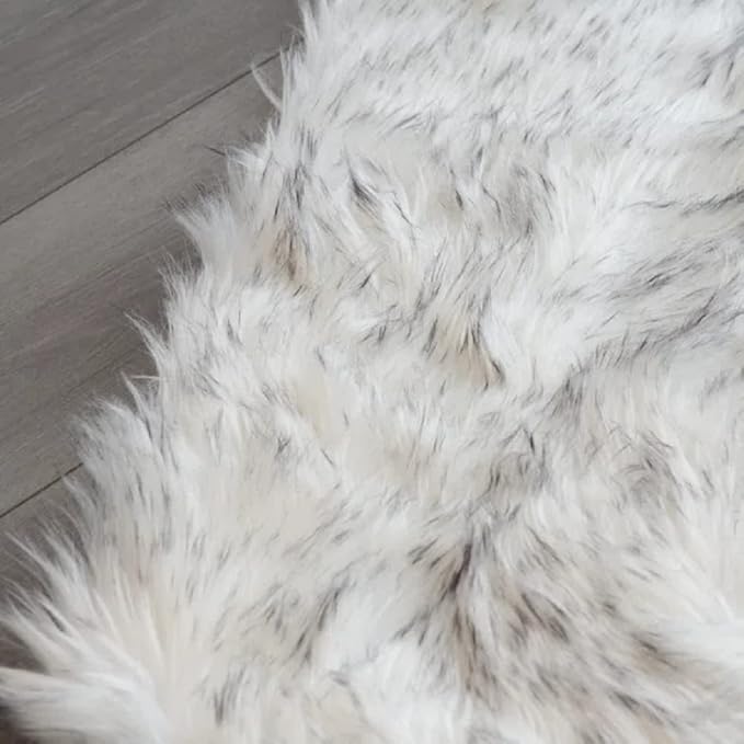 ORINOVA White and Grey Rug 8x10 Area Rugs for Living Room Machine Washable Shag Faux Sheepskin Furry Fur Rug Large Nursery Rectangle
