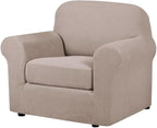 H.VERSAILTEX Armchair Slipcover Chair Cover 2 Piece Stretch Slipcovers Furniture Protector with Elastic Bottom Fit Armchair Width Up to 47 Inch, Stretch Spandex Jacquard Fabric(Chair, Sand)