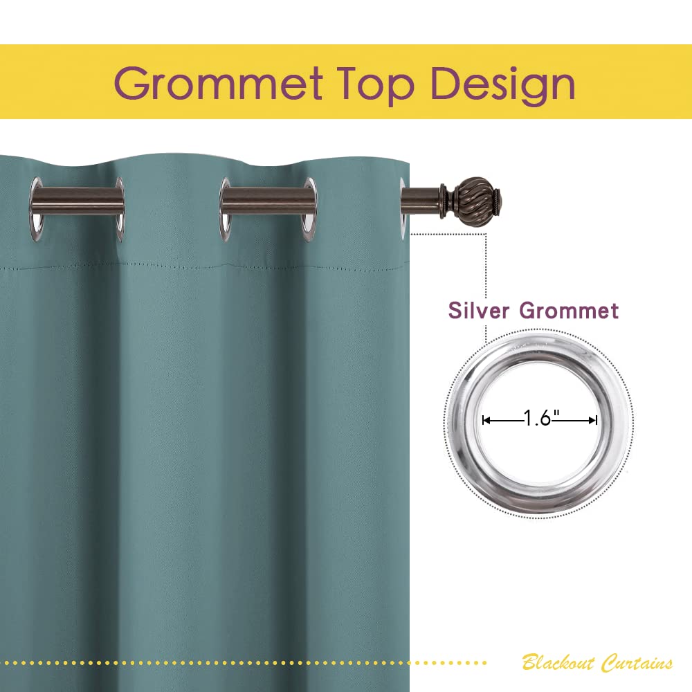 NICETOWN Greyish Blue Blackout Draperies Curtains for Kids Room, Window Treatment Thermal Insulated Solid Grommet Blackout Drape Panels for Bedroom (Set of 2, 70 by 72 inches)