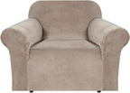 H.VERSAILTEX Stretch Velvet Armchair Cover Couch Covers 1 Cushion Chair Slipcover for Living Room Furniture Cover Crafted from Thick Comfy Rich Velour (Chair 31"-49", Taupe)
