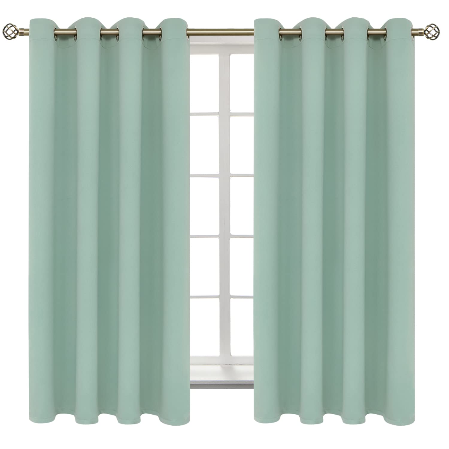 BGment Frosty Green Room Darkening Curtains 63 Inch for Bedroom - 2 Panels
